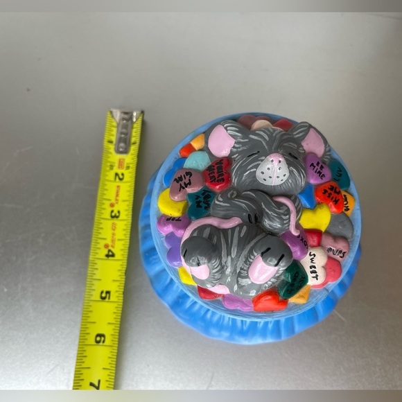 Vintage Dona’s Molds Inc Mouse Candy Hearts Lidded Bowl Dish Blue Trinket Dish - Picture 7 of 8